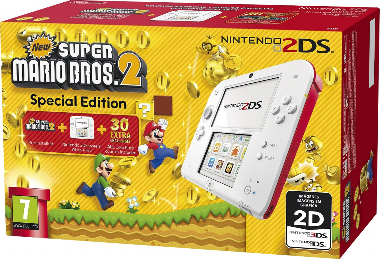 Nintendo 2DS + New Super Mario Bros 2 (Bianco E Rosso)