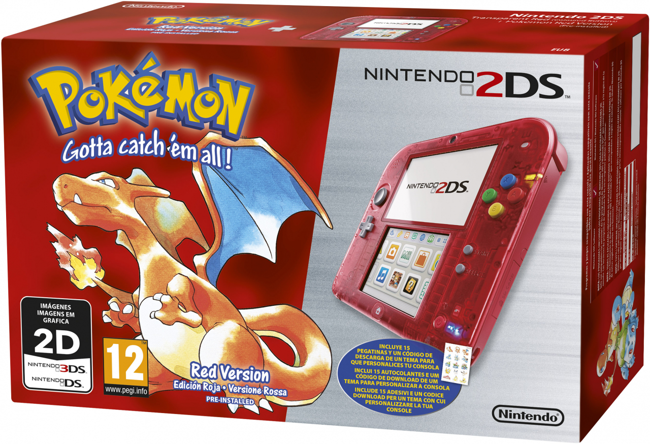 Nintendo 2DS + Pokemon Versione Rossa (Rosso Trasparente)