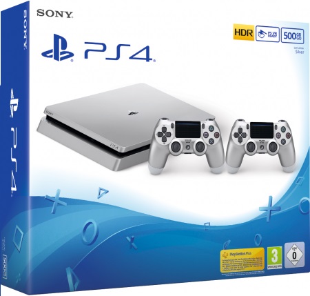 PS4 500GB Slim Silver + 2 DualShock V2 Silver (D Chassis)