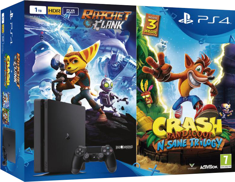 PS4 1TB Slim + Ratchet & Clank + Crash Bandicoot (E Chassis)