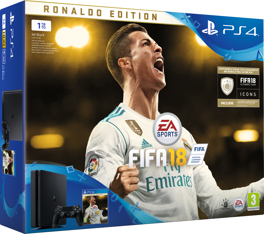 PS4 1TB Slim + FIFA 18 Ronaldo Edition (E Chassis)