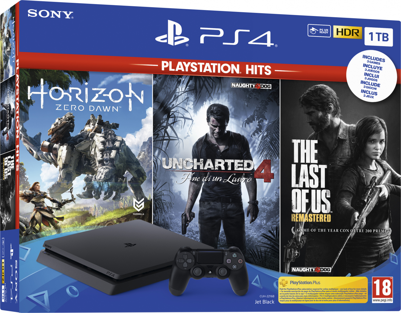 PS4 1Tb Slim PS Hits Horizon Zero+Uncharted 4+The Last Of Us