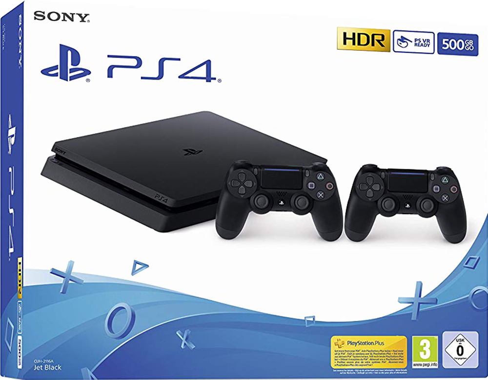 PS4 500GB Slim + 2 DualShock V2 Jet Black (D Chassis)