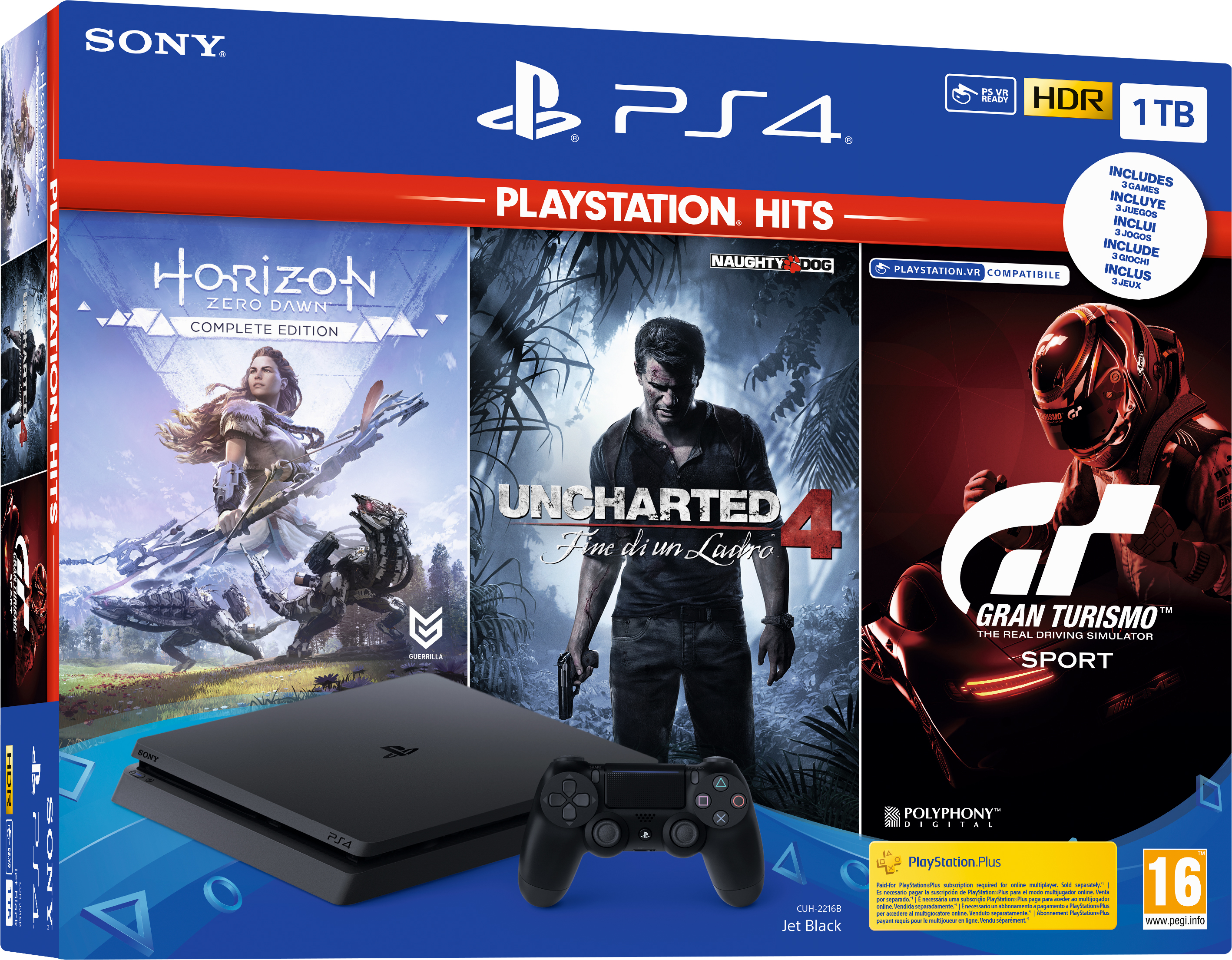 PS4 1TB Slim Ps Hits (Horizon Zero + Uncharted 4 + Gt Sport)